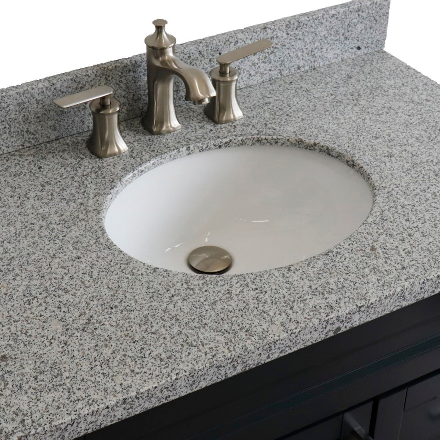 37" Single sink vanity in Dark Gray finish with Gray granite and Left door/Center sink