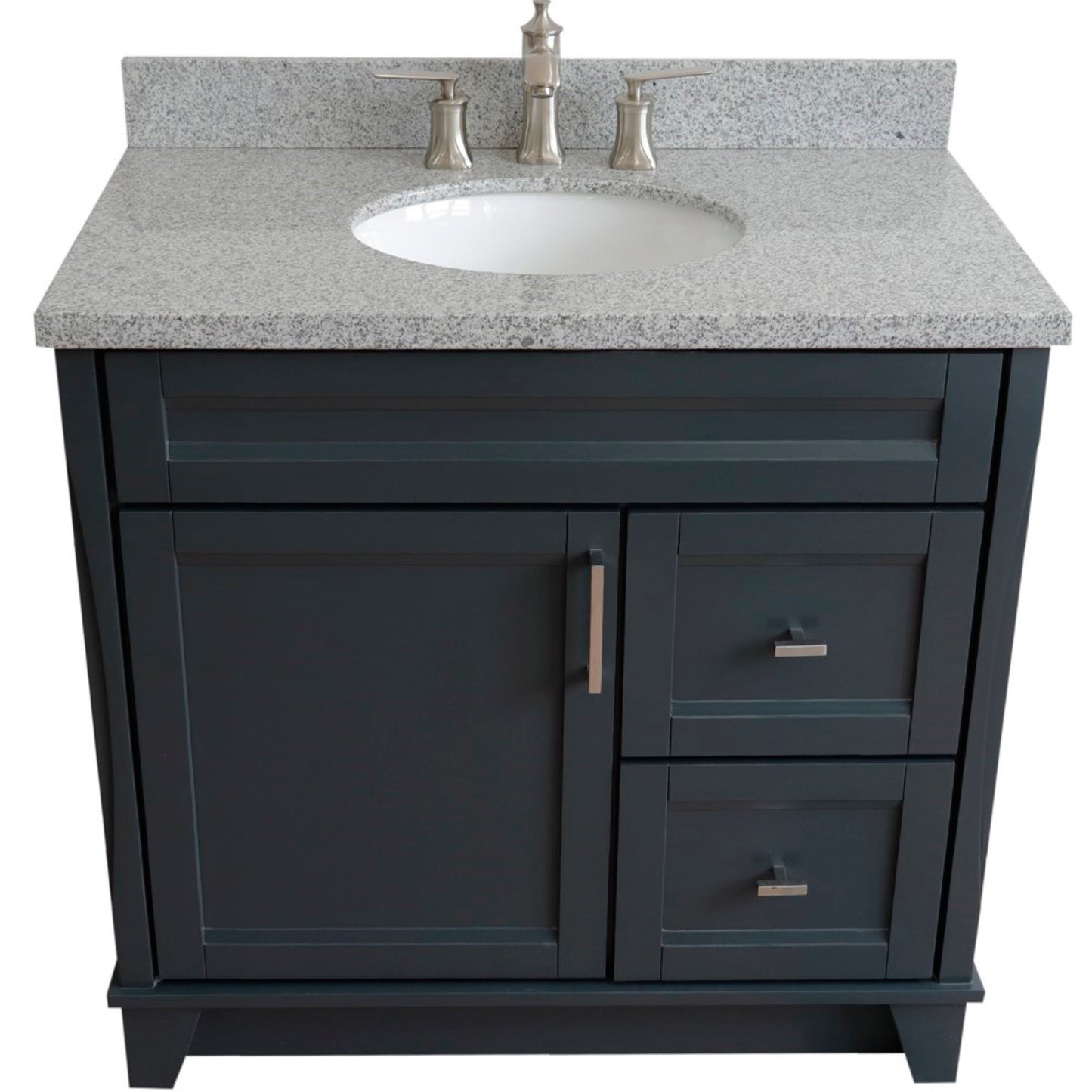 37" Single sink vanity in Dark Gray finish with Gray granite and Left door/Center sink