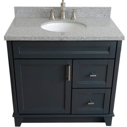 37" Single sink vanity in Dark Gray finish with Gray granite and Left door/Center sink