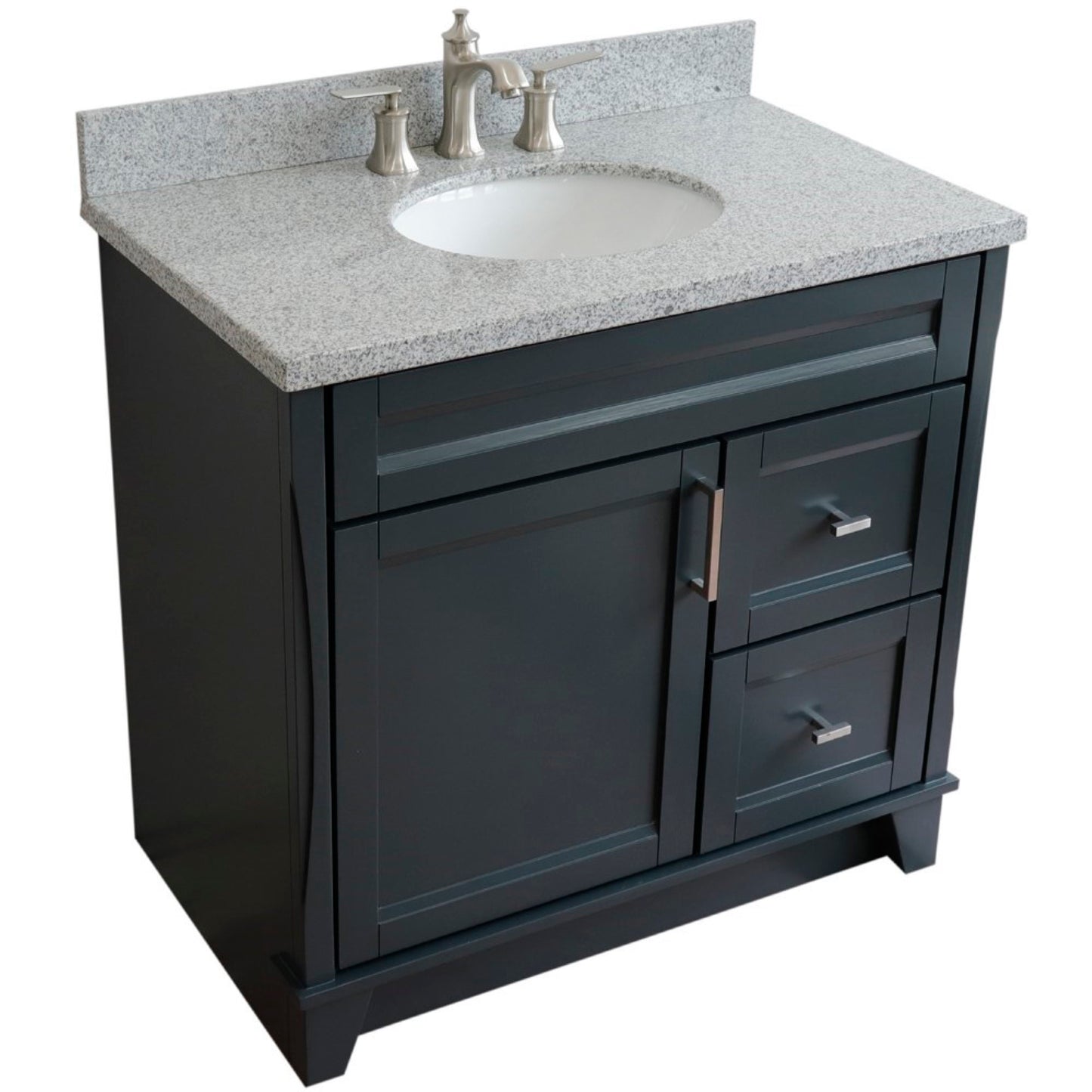 37" Single sink vanity in Dark Gray finish with Gray granite and Left door/Center sink