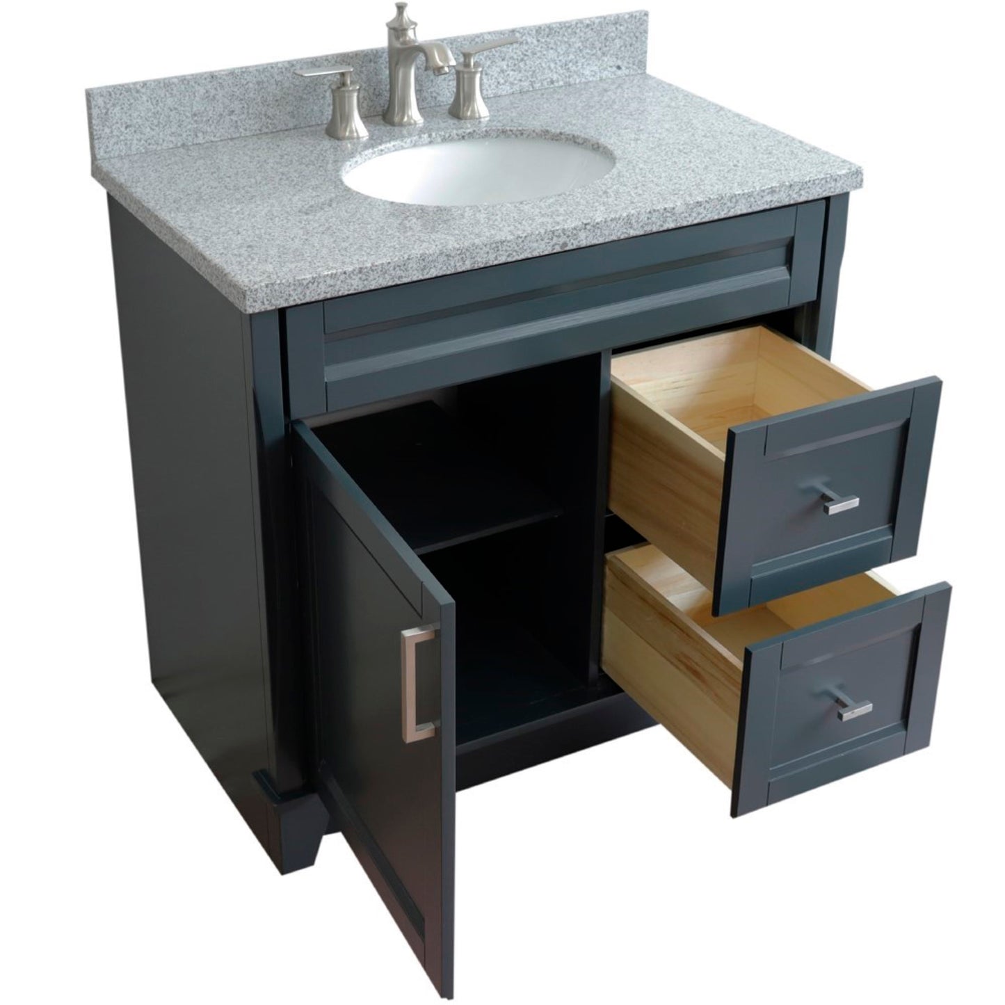 37" Single sink vanity in Dark Gray finish with Gray granite and Left door/Center sink