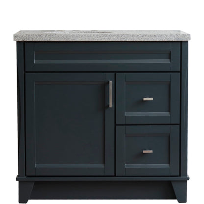 37" Single sink vanity in Dark Gray finish with Gray granite and Left door/Left sink