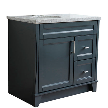 37" Single sink vanity in Dark Gray finish with Gray granite and Left door/Left sink