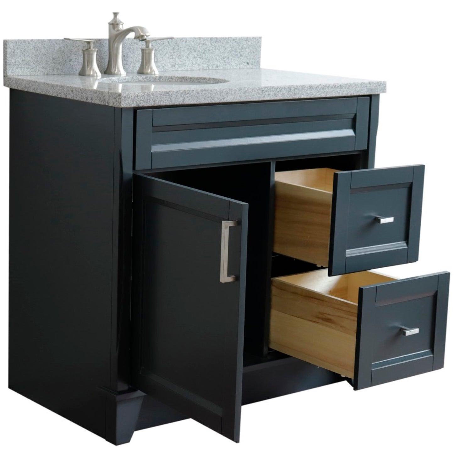 37" Single sink vanity in Dark Gray finish with Gray granite and Left door/Left sink