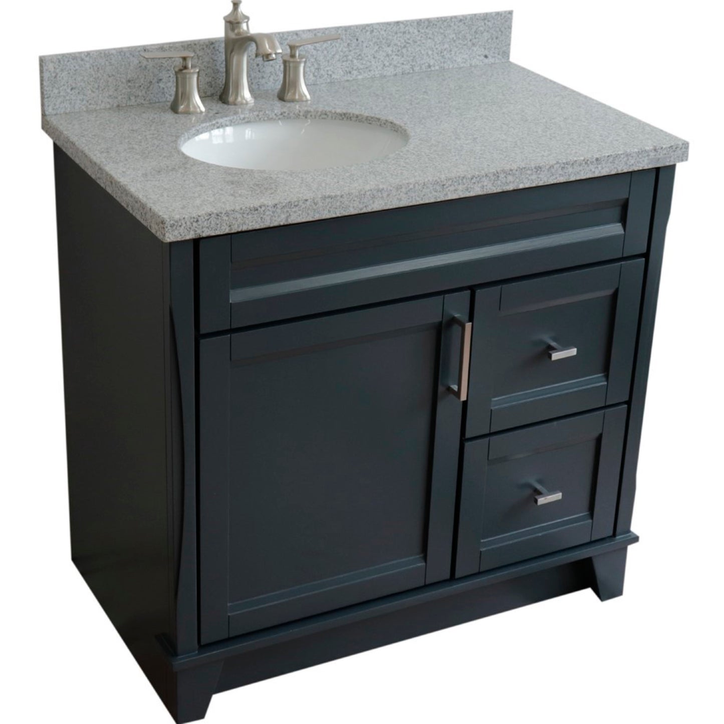 37" Single sink vanity in Dark Gray finish with Gray granite and Left door/Left sink