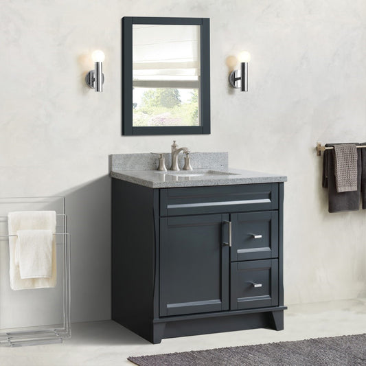 37" Single sink vanity in Dark Gray finish with Gray granite and Left door/Center sink