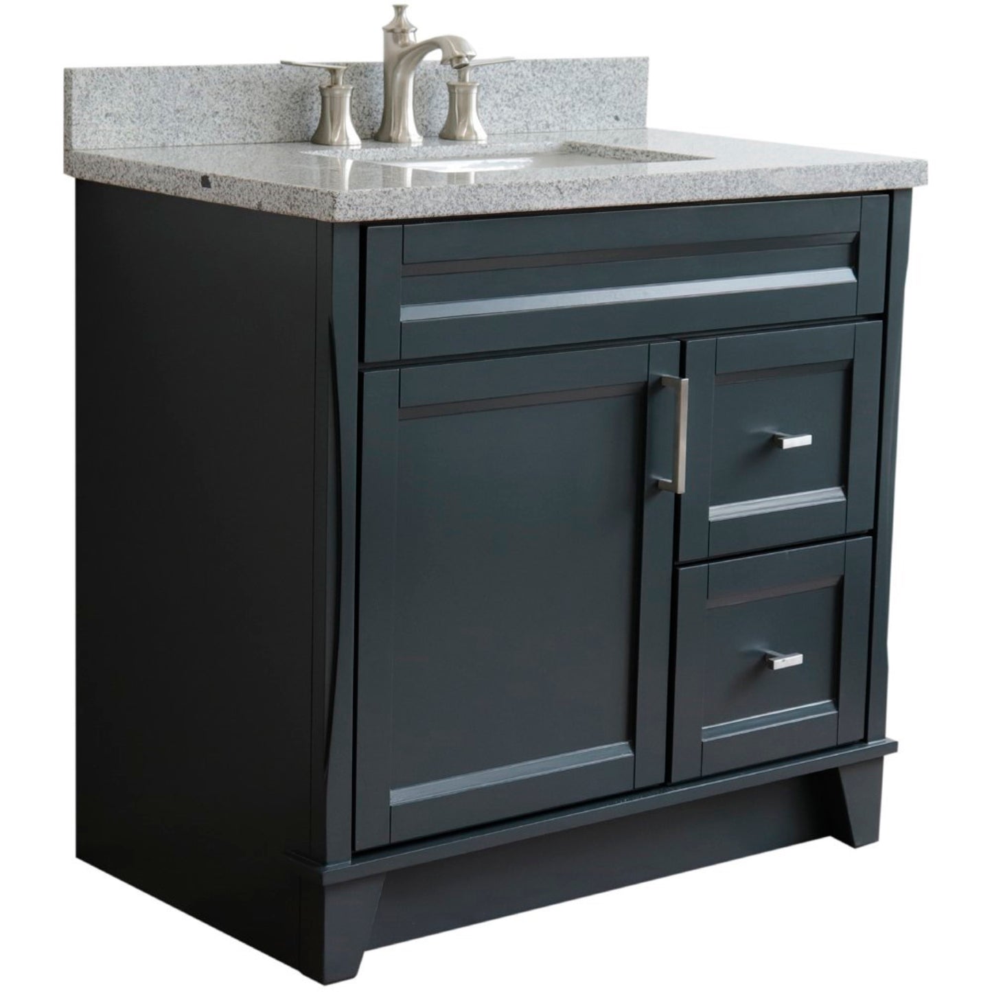 37" Single sink vanity in Dark Gray finish with Gray granite and Left door/Center sink
