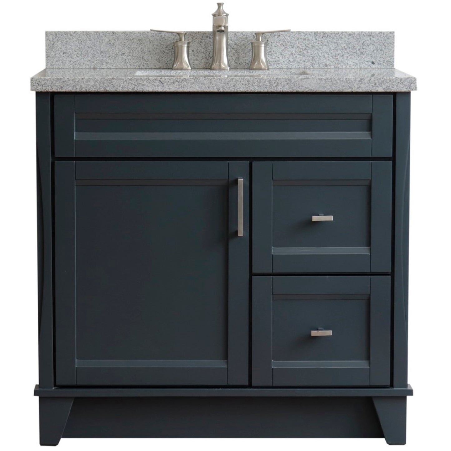 37" Single sink vanity in Dark Gray finish with Gray granite and Left door/Center sink