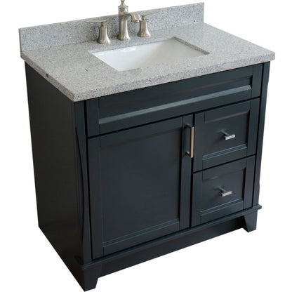 37" Single sink vanity in Dark Gray finish with Gray granite and Left door/Center sink