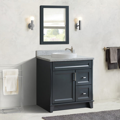 37" Single sink vanity in Dark Gray finish with Gray granite and Left door/Round Center sink