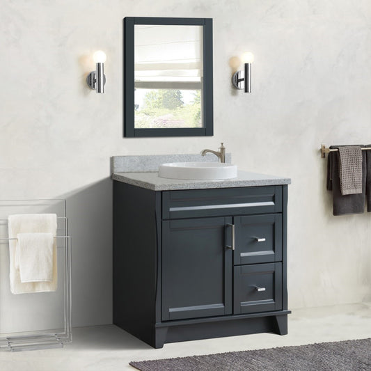 37" Single sink vanity in Dark Gray finish with Gray granite and Left door/Round Center sink