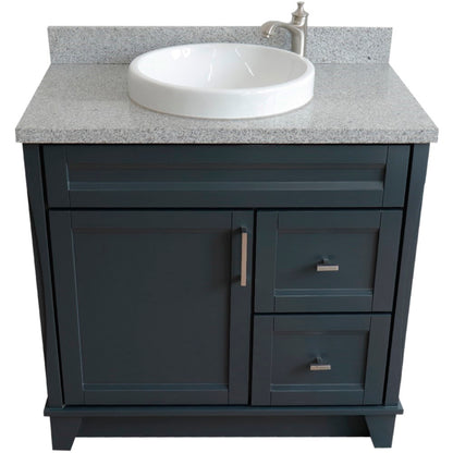 37" Single sink vanity in Dark Gray finish with Gray granite and Left door/Round Center sink
