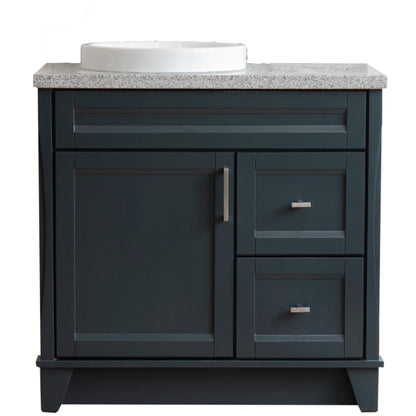 37" Single sink vanity in Dark Gray finish with Gray granite and Left door/Round Left sink