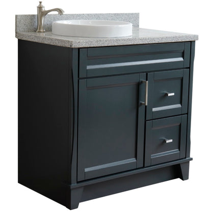 37" Single sink vanity in Dark Gray finish with Gray granite and Left door/Round Left sink