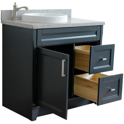37" Single sink vanity in Dark Gray finish with Gray granite and Left door/Round Left sink
