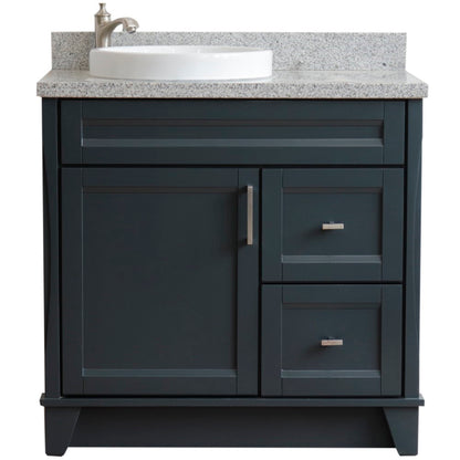 37" Single sink vanity in Dark Gray finish with Gray granite and Left door/Round Left sink