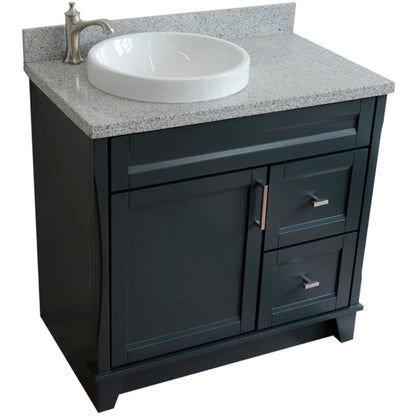 37" Single sink vanity in Dark Gray finish with Gray granite and Left door/Round Left sink