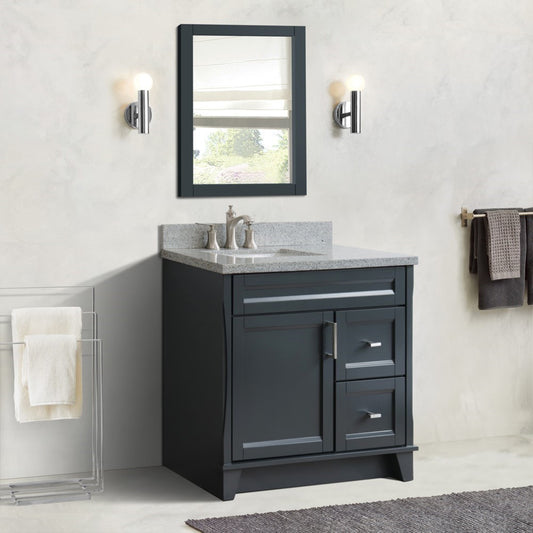 37" Single sink vanity in Dark Gray finish with Gray granite and Left door/Left sink