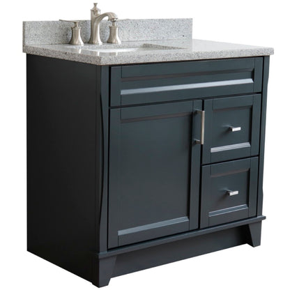 37" Single sink vanity in Dark Gray finish with Gray granite and Left door/Left sink