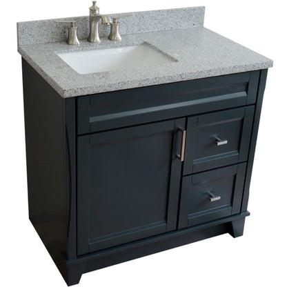37" Single sink vanity in Dark Gray finish with Gray granite and Left door/Left sink