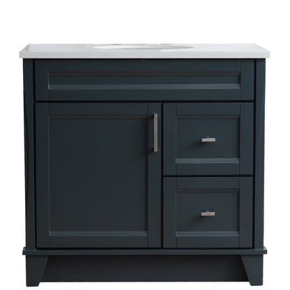 37" Single sink vanity in Dark Gray finish with White engineered stone and Left door/Center sink