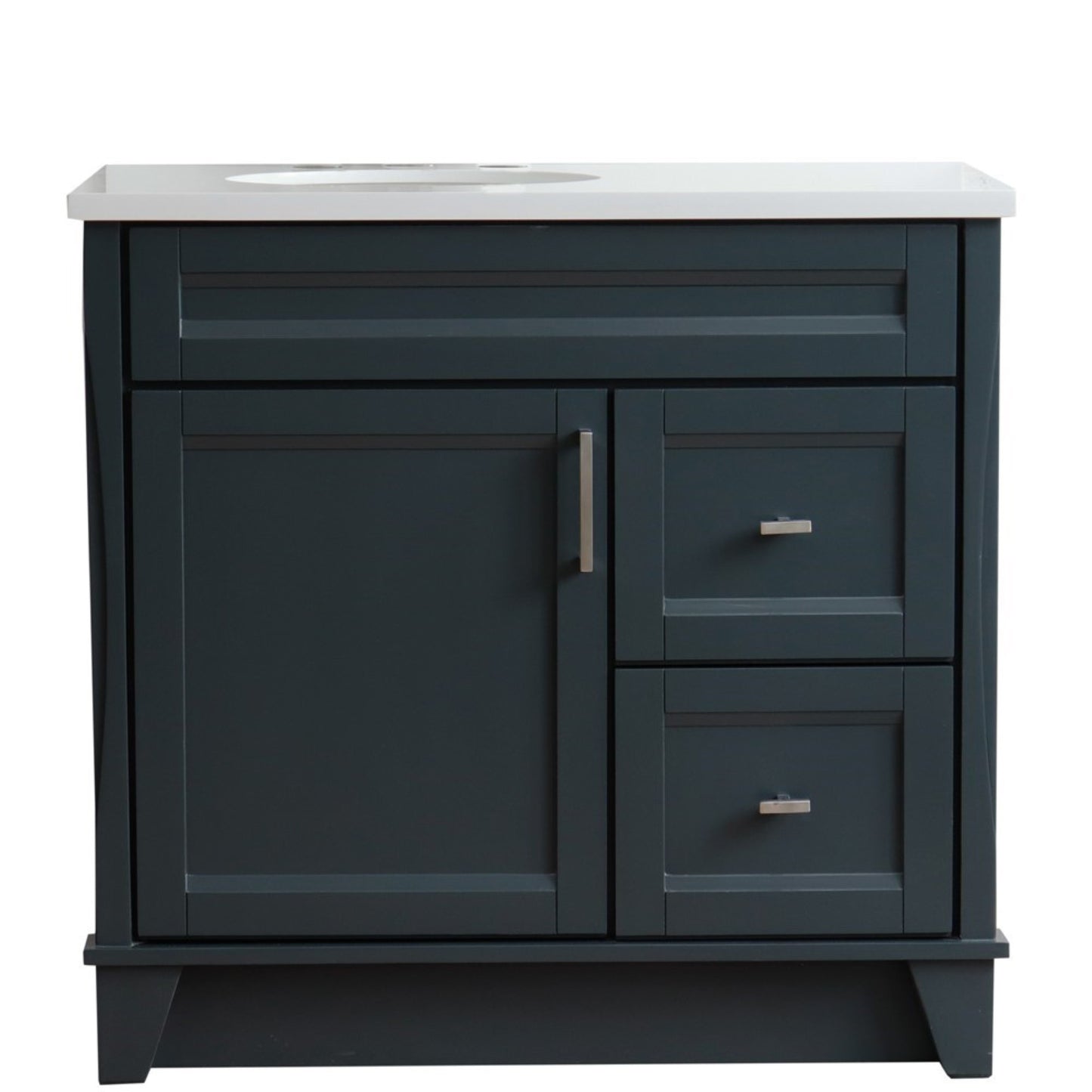 37" Single sink vanity in Dark Gray finish with White engineered stone and Left door/Left sink