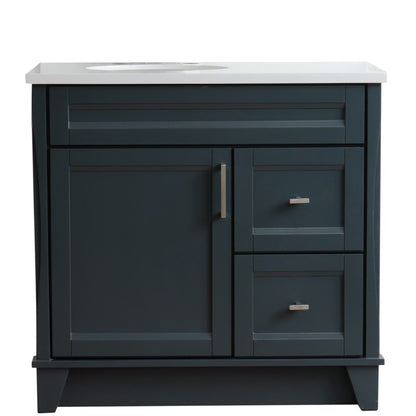 37" Single sink vanity in Dark Gray finish with White engineered stone and Left door/Left sink