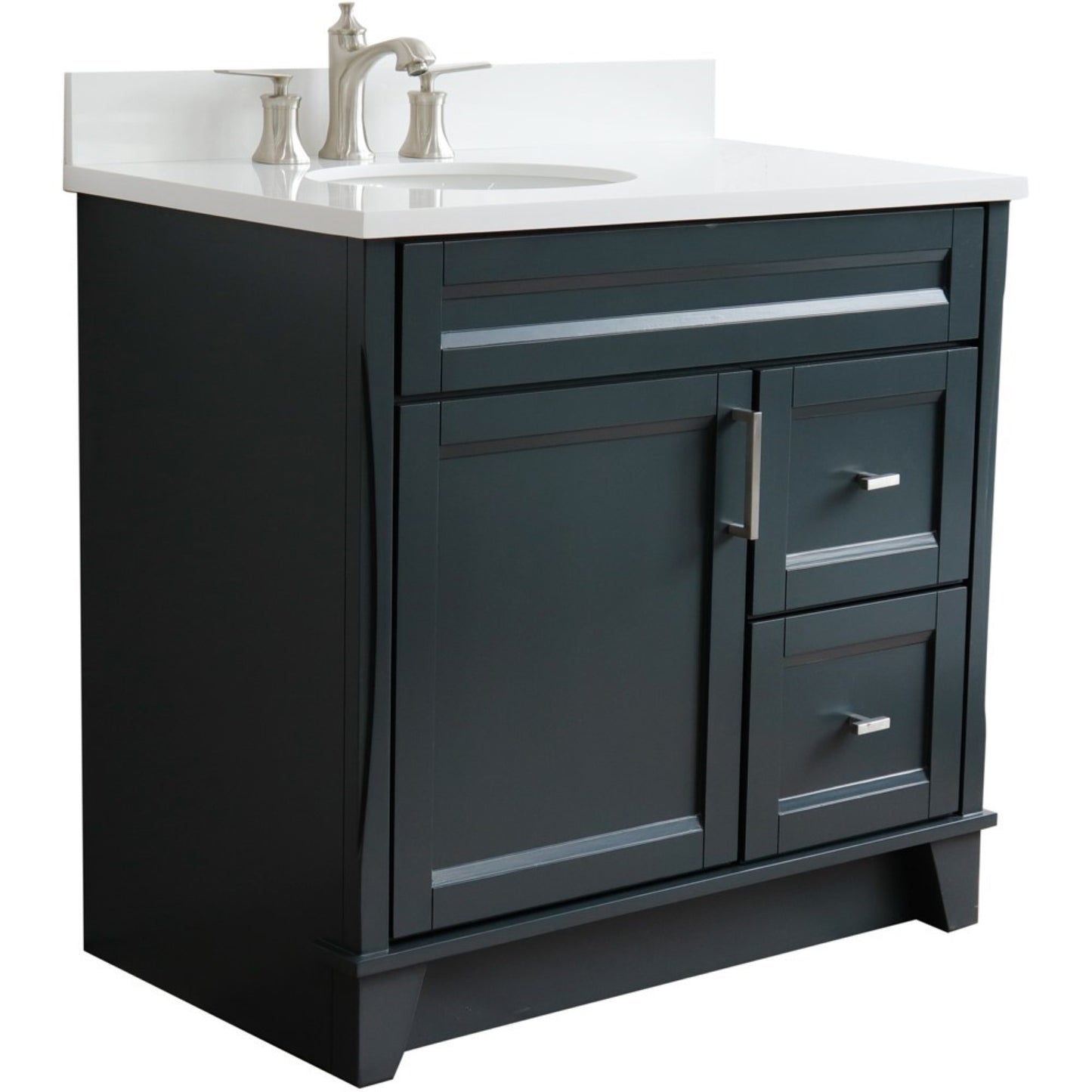 37" Single sink vanity in Dark Gray finish with White engineered stone and Left door/Left sink