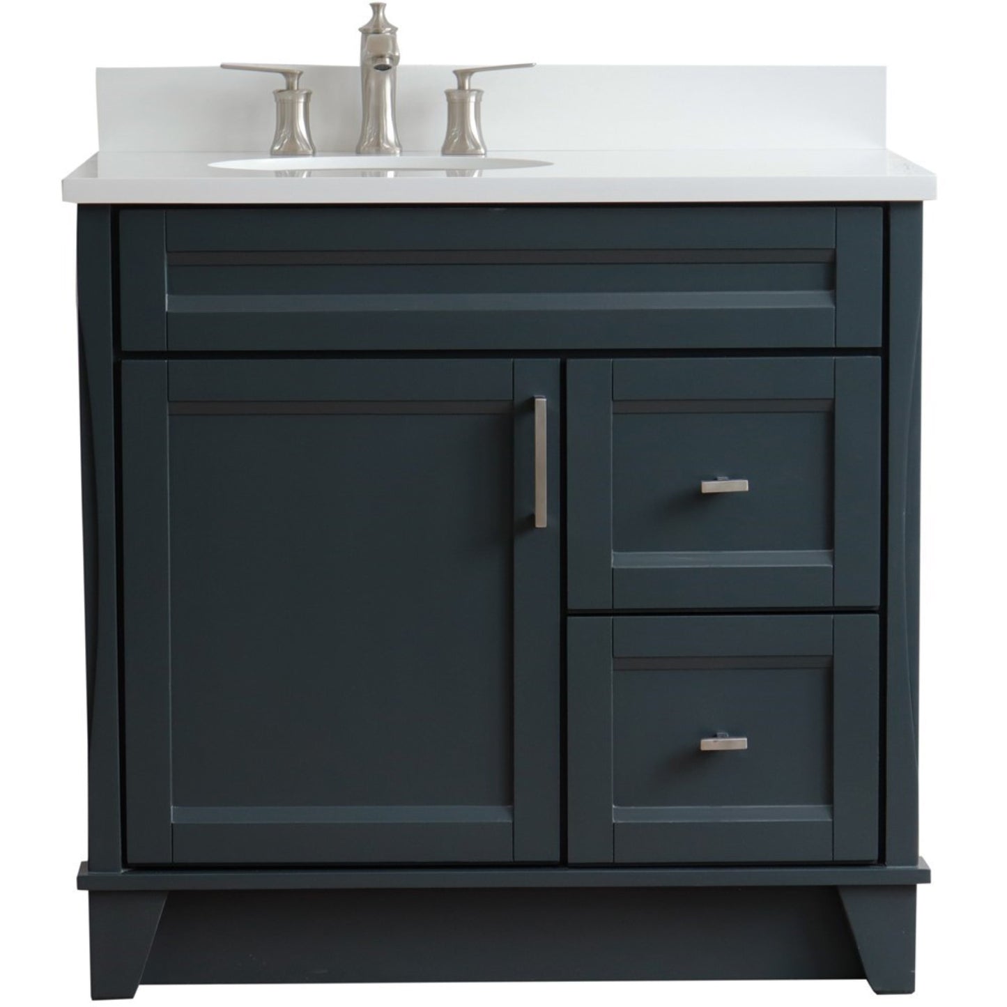 37" Single sink vanity in Dark Gray finish with White engineered stone and Left door/Left sink