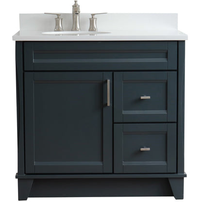 37" Single sink vanity in Dark Gray finish with White engineered stone and Left door/Left sink