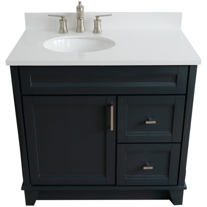 37" Single sink vanity in Dark Gray finish with White engineered stone and Left door/Left sink
