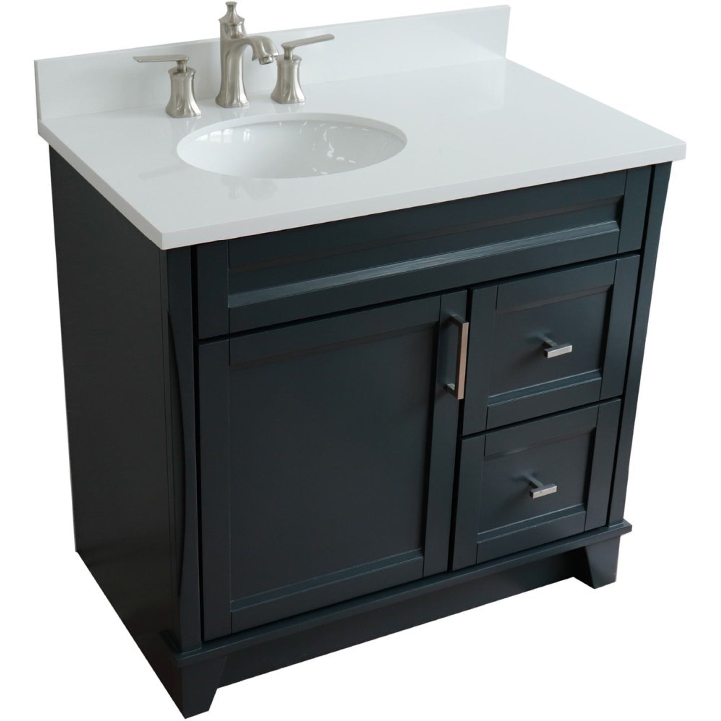 37" Single sink vanity in Dark Gray finish with White engineered stone and Left door/Left sink