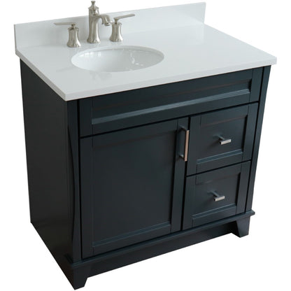 37" Single sink vanity in Dark Gray finish with White engineered stone and Left door/Left sink