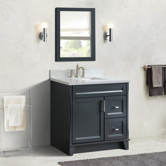 37" Single sink vanity in Dark Gray finish with White engineered stone and Left door/Center sink