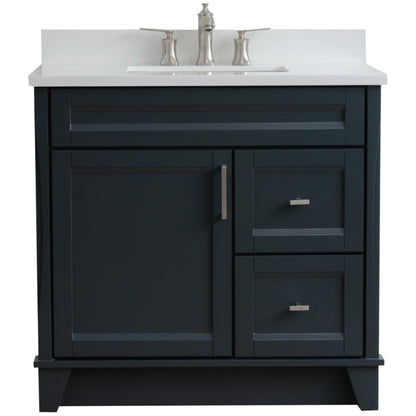 37" Single sink vanity in Dark Gray finish with White engineered stone and Left door/Center sink