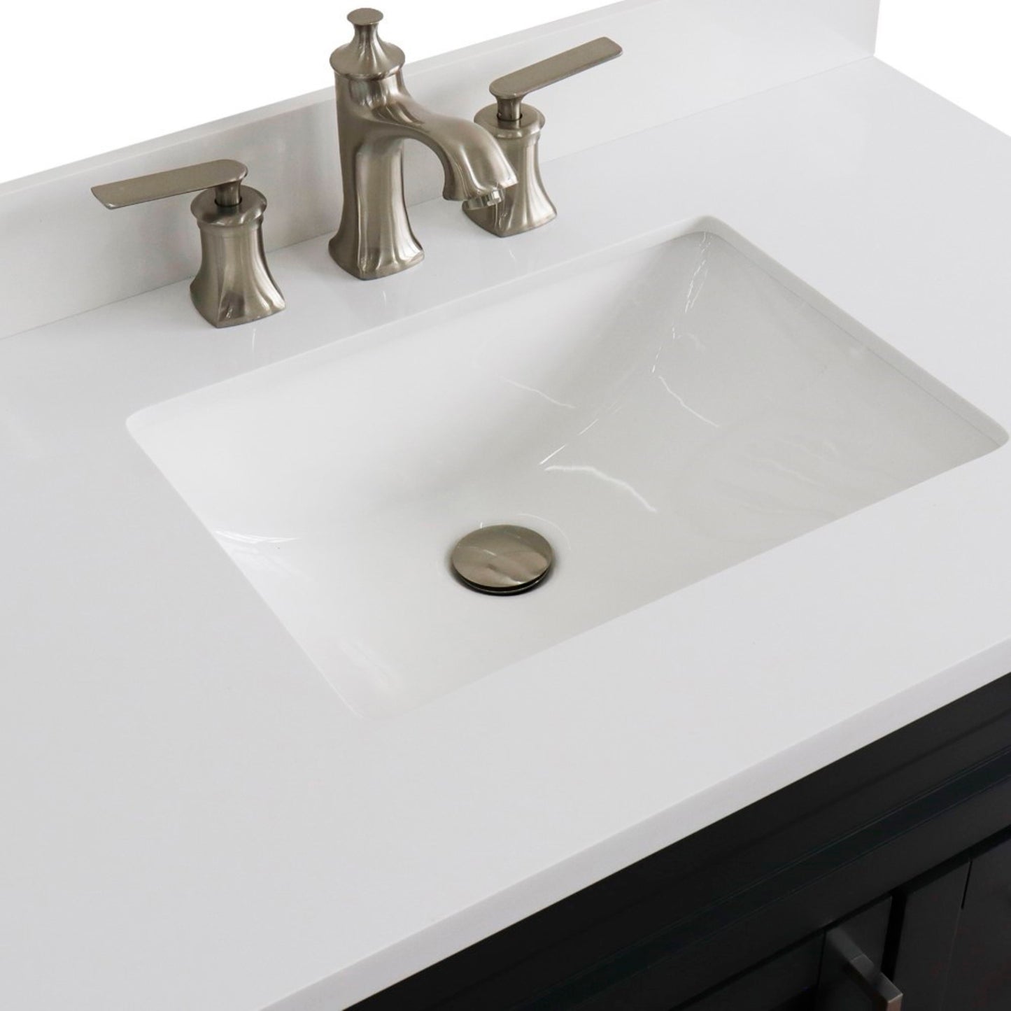 37" Single sink vanity in Dark Gray finish with White engineered stone and Left door/Center sink