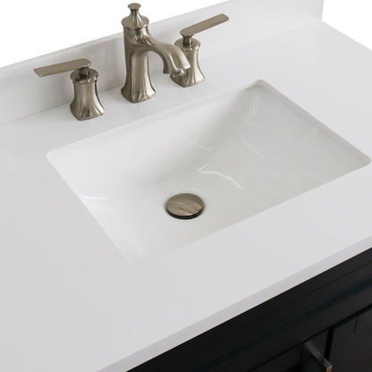 37" Single sink vanity in Dark Gray finish with White engineered stone and Left door/Center sink