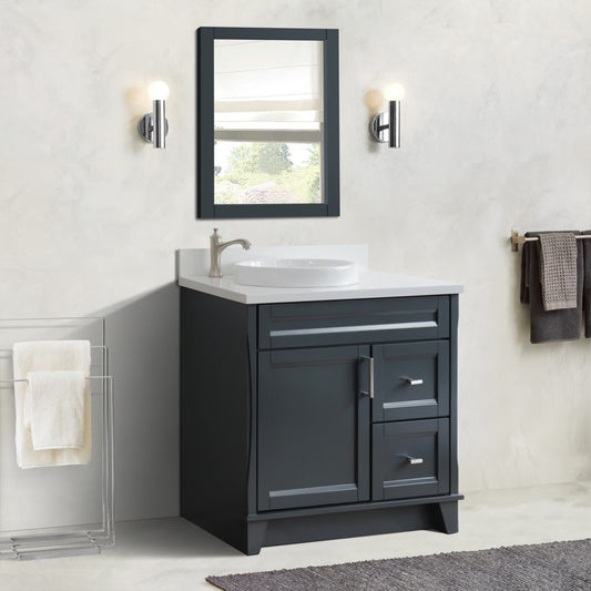 37" Single sink vanity in Dark Gray finish with White engineered stone and Left door/Round Left sink