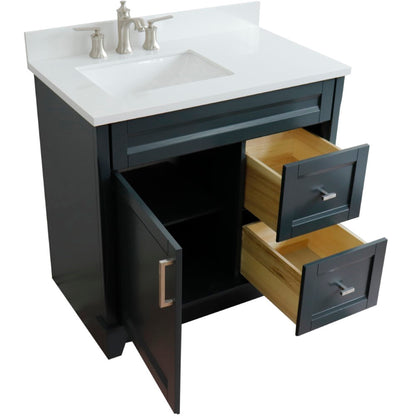 37" Single sink vanity in Dark Gray finish with White engineered stone and Left door/Left sink
