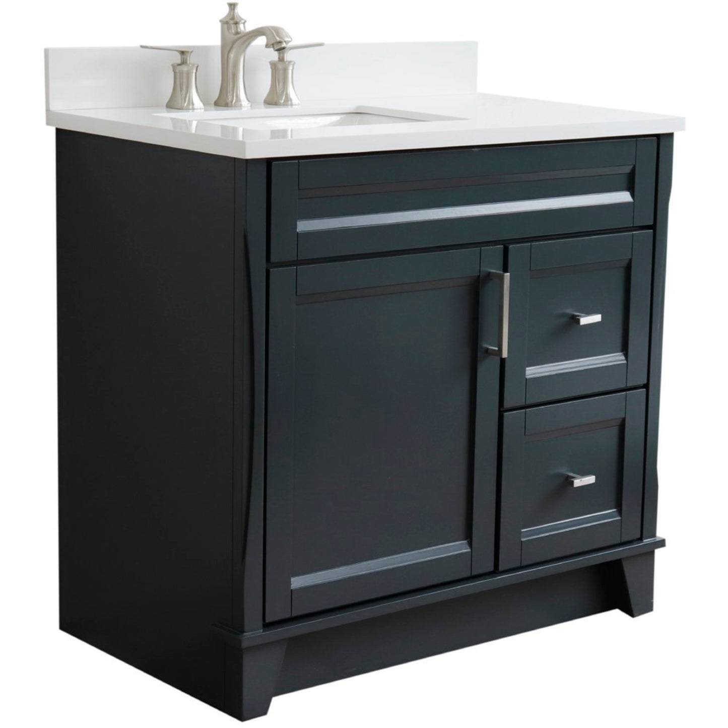 37" Single sink vanity in Dark Gray finish with White engineered stone and Left door/Left sink