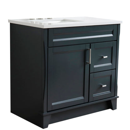 37" Single sink vanity in Dark Gray finish with White engineered stone and Left door/Left sink