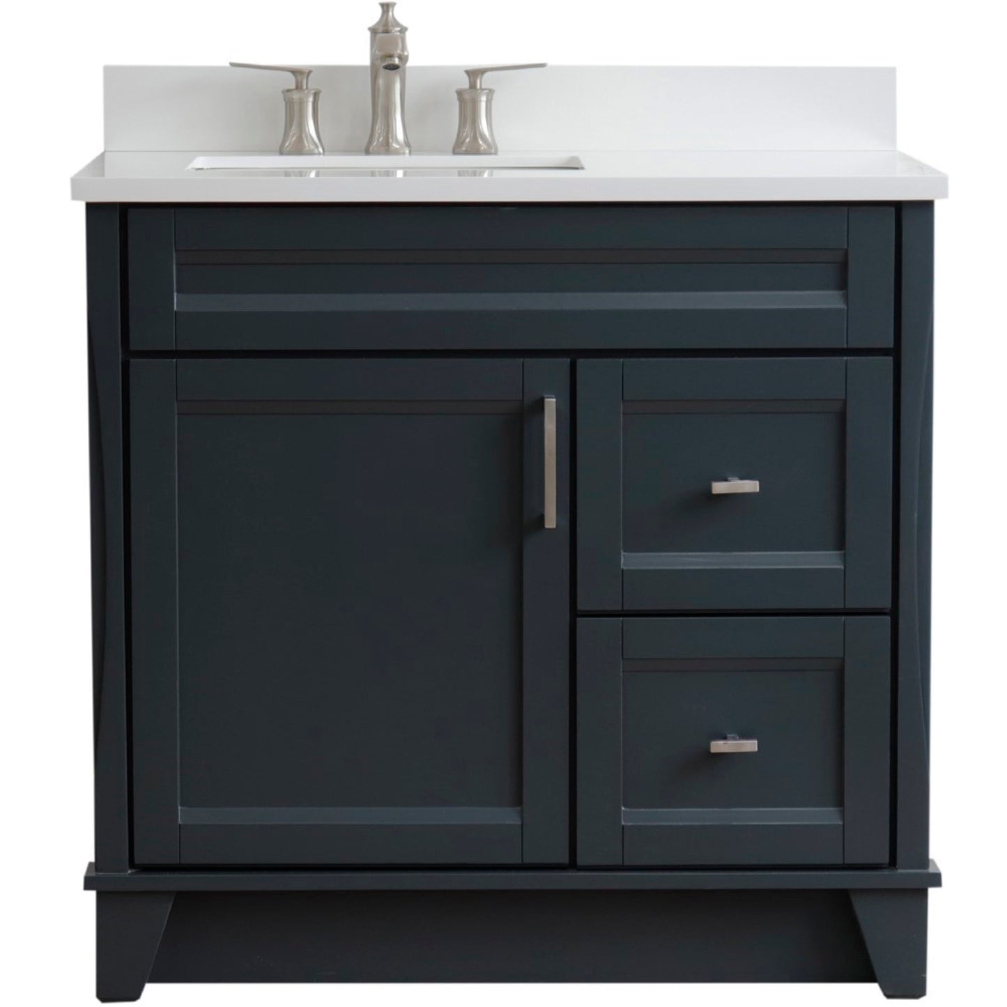 37" Single sink vanity in Dark Gray finish with White engineered stone and Left door/Left sink