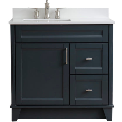 37" Single sink vanity in Dark Gray finish with White engineered stone and Left door/Left sink