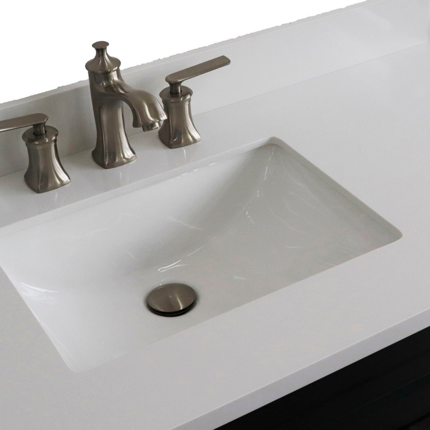 37" Single sink vanity in Dark Gray finish with White engineered stone and Left door/Left sink
