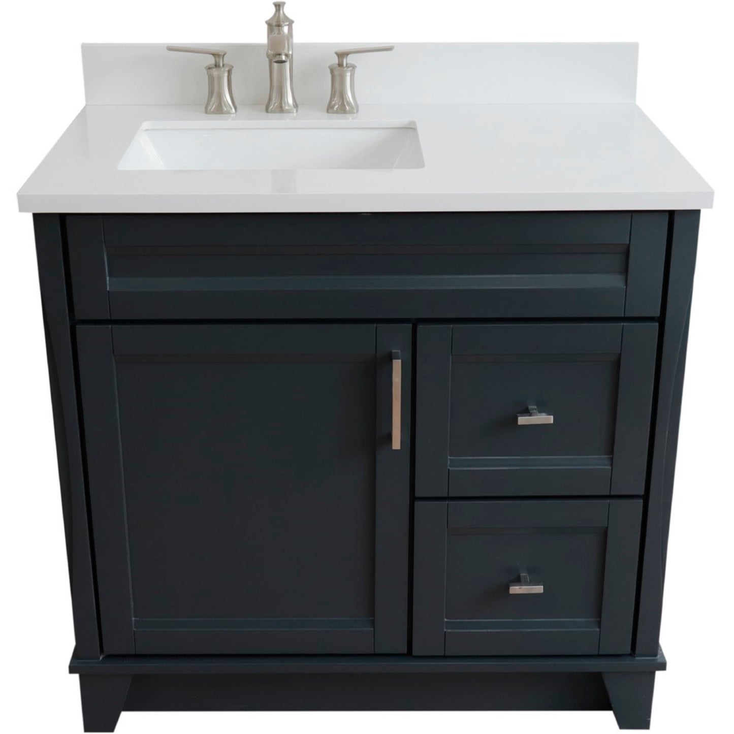37" Single sink vanity in Dark Gray finish with White engineered stone and Left door/Left sink