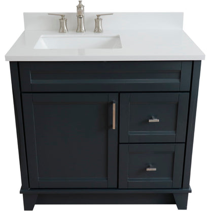 37" Single sink vanity in Dark Gray finish with White engineered stone and Left door/Left sink