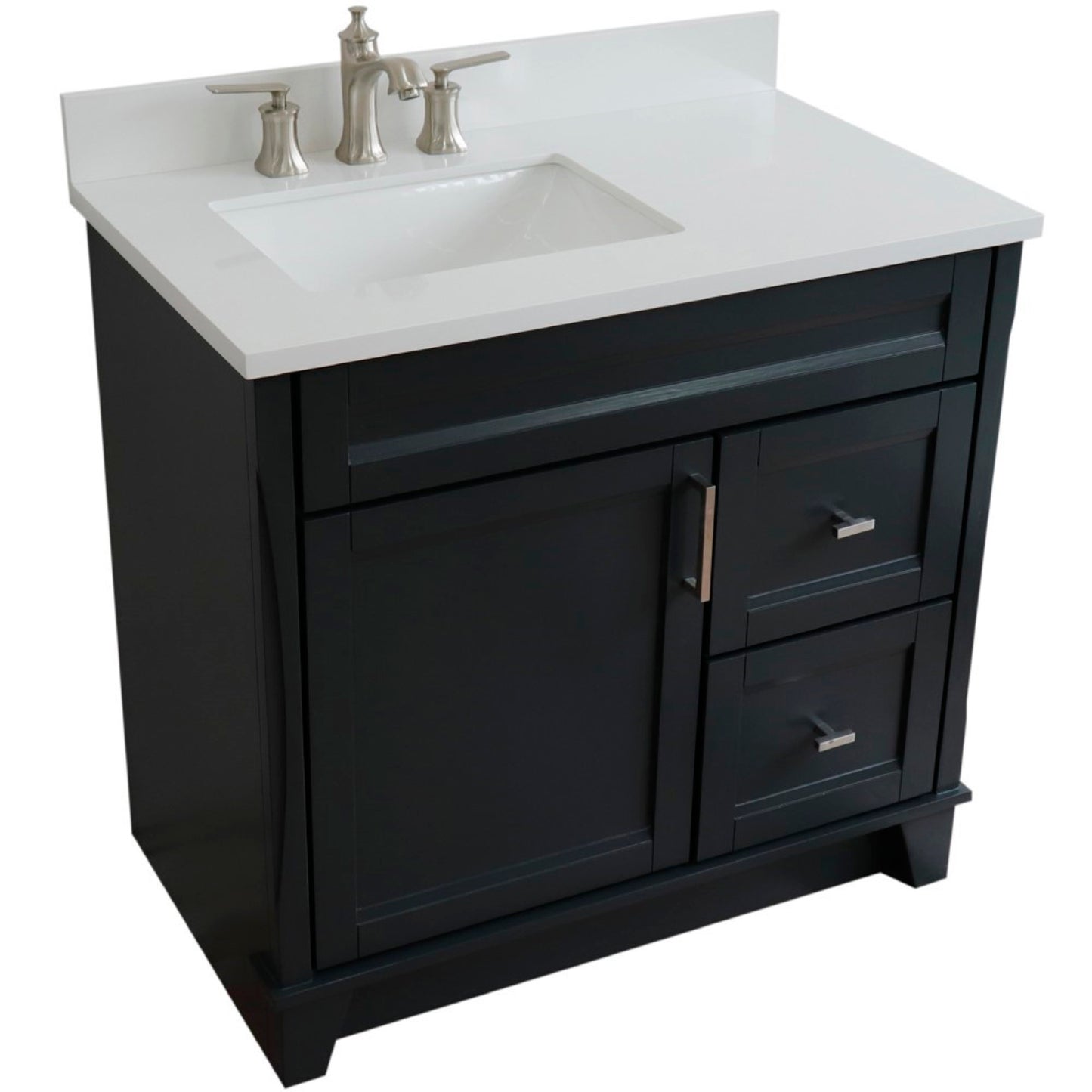 37" Single sink vanity in Dark Gray finish with White engineered stone and Left door/Left sink