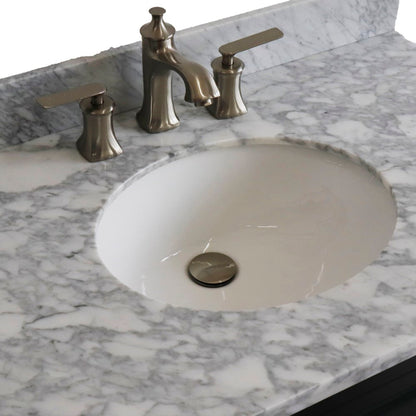 37" Single sink vanity in Dark Gray finish with White Carrara marble and Left door/Center sink