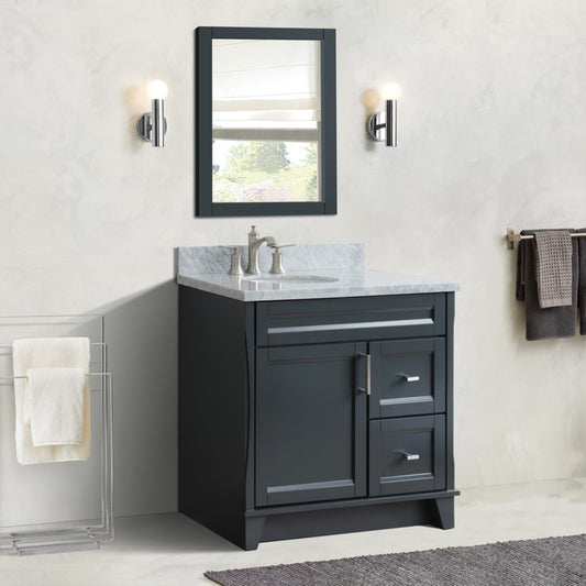 37" Single sink vanity in Dark Gray finish with White Carrara marble and Left door/Left sink
