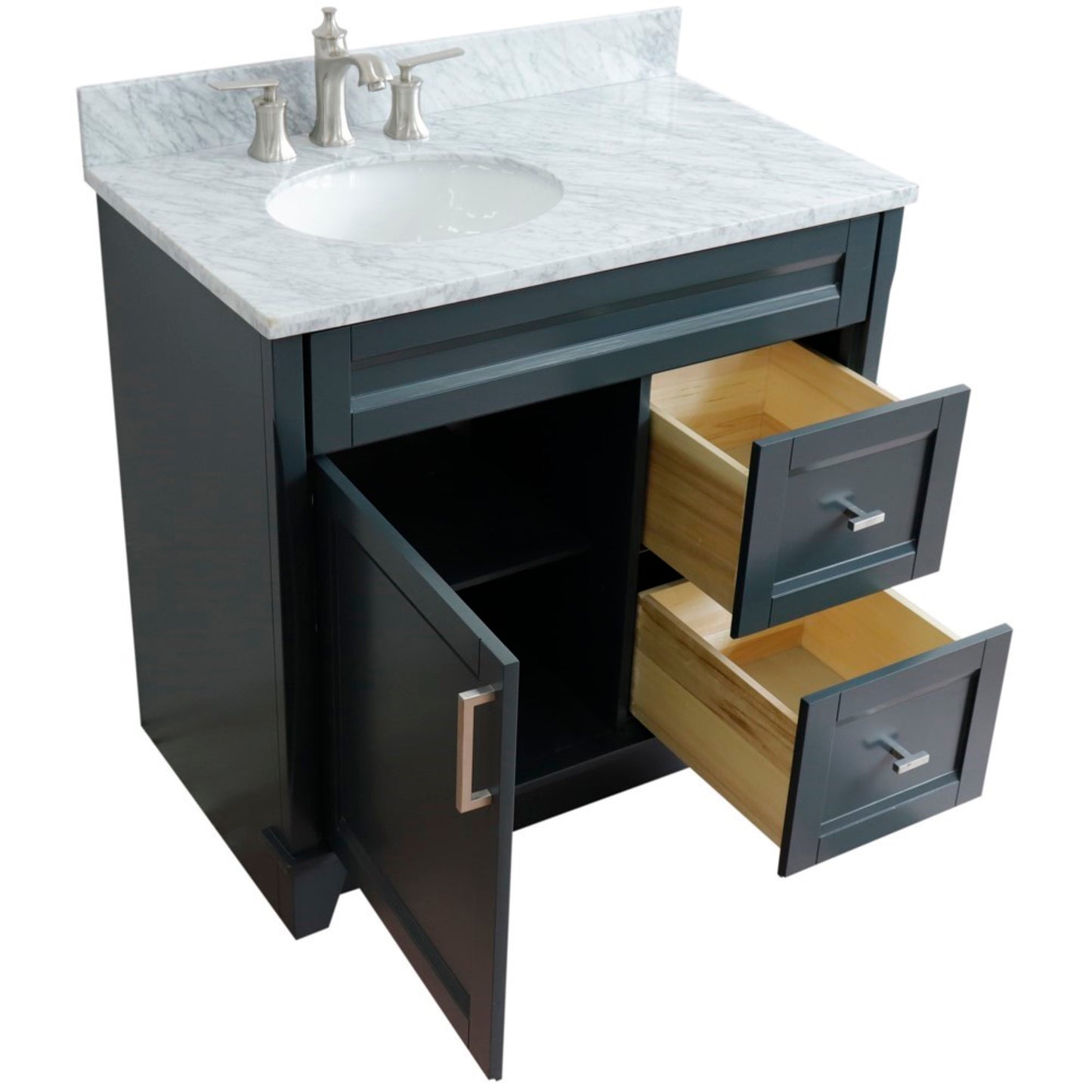 37" Single sink vanity in Dark Gray finish with White Carrara marble and Left door/Left sink